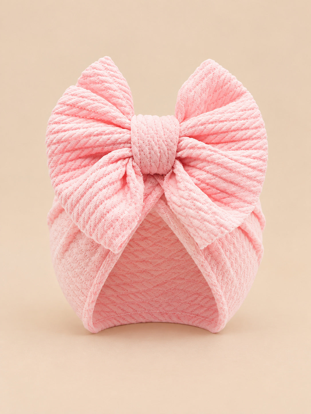Bonnet turban bébé fille assorti mère-enfant, rose, modèle à nœud, vue de face