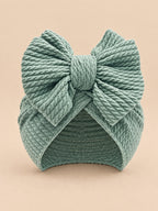Bonnet turban bébé fille assorti mère-enfant, vert, modèle à nœud, vue de face
