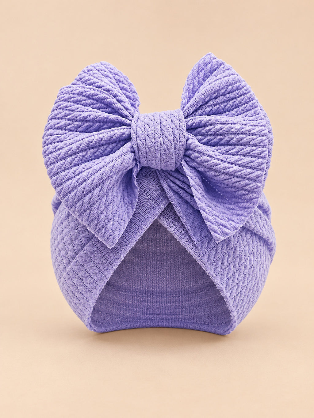 Gorro turbante anudado de bebé niña a juego con mamá, color violeta, vista frontal