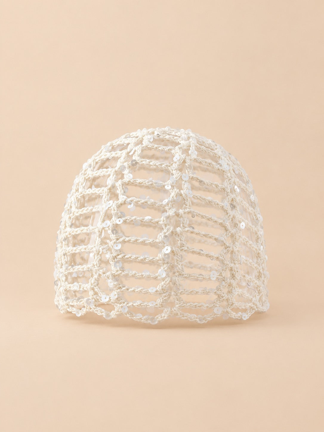 Bonnet vintage ajouré à sequins pour femme, coloris Blanc, vue de face