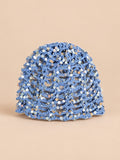 Gorro vintage calado con lentejuelas para viajar, color azul, vista frontal en la fotografía del producto