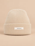 Bonnet WinvyNee en pure laine côtelée, beige, vue de face