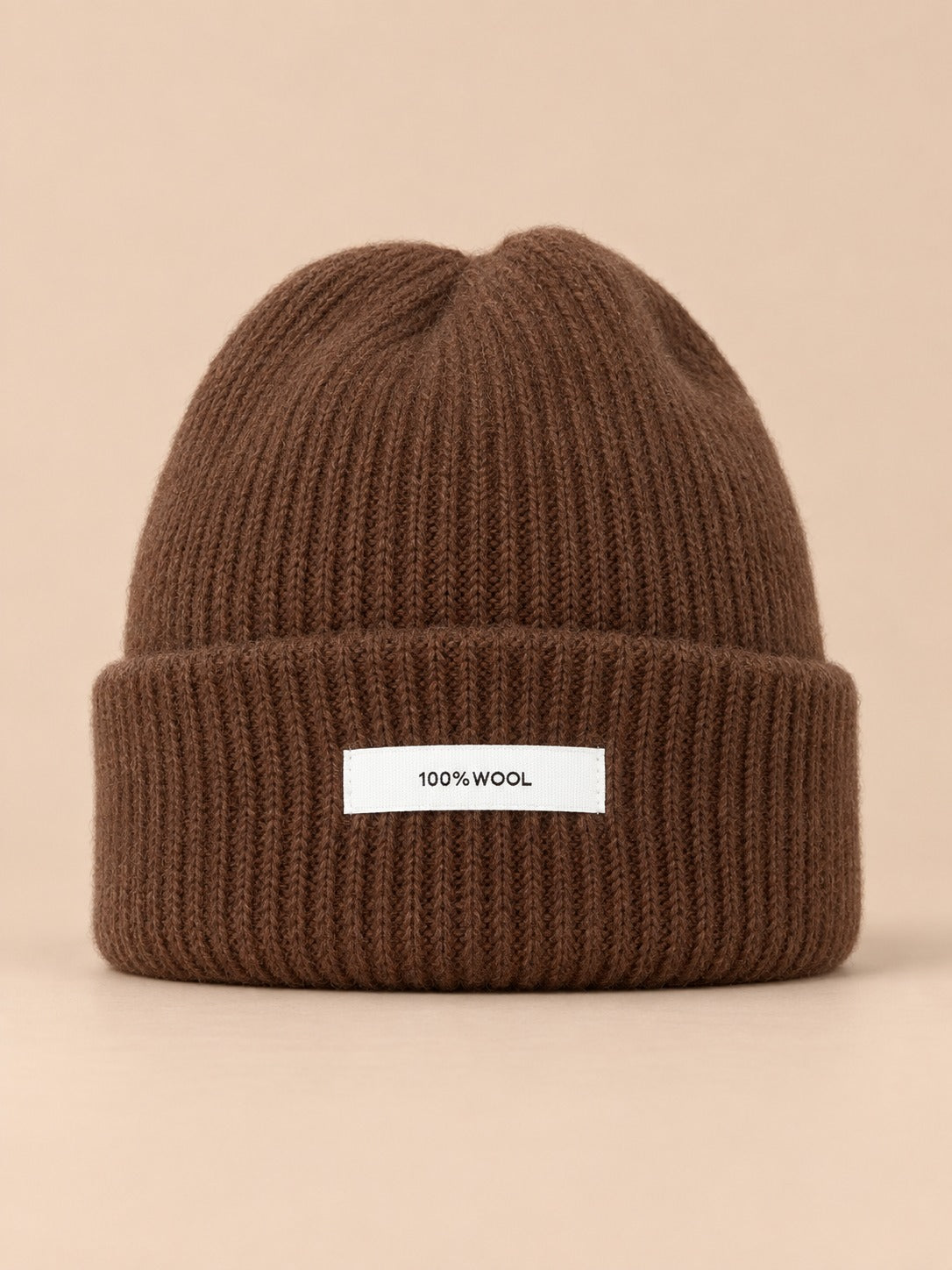 Bonnet WinvyNee en pure laine côtelée, café, vue de face