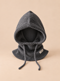 Pasamontañas gris oscuro de mujer de lana, con interior de punto a juego, cuello integrado y cordones