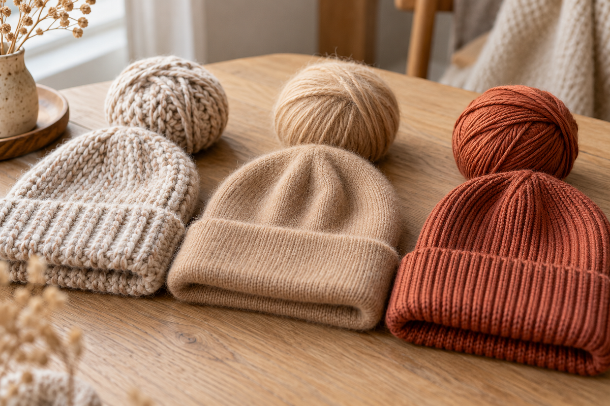 Bonnets et pelotes aux textures variées